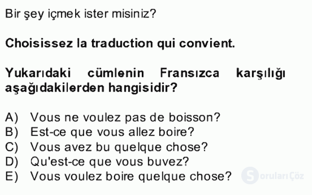 Fransızca II Bütünleme 15. Soru