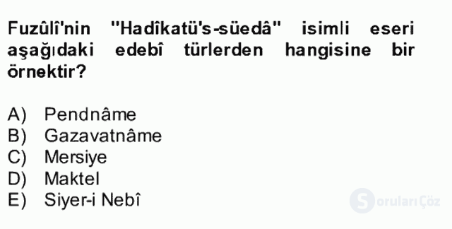 Türk İslâm Edebiyatı Bütünleme 22. Soru