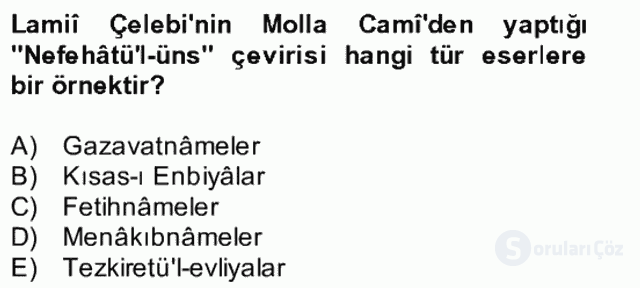 Türk İslâm Edebiyatı Bütünleme 23. Soru