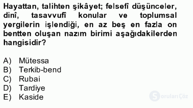 Türk İslâm Edebiyatı Bütünleme 4. Soru