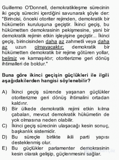Türk Siyasal Hayatı Bütünleme 21. Soru