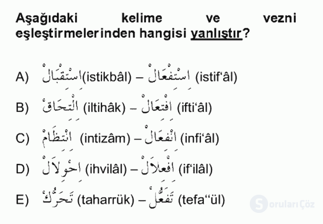 Osmanlı Türkçesi II Bütünleme 10. Soru