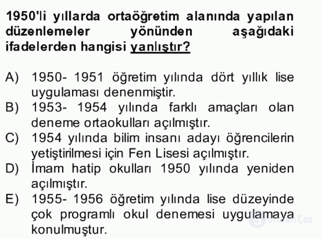 Türk Eğitim Tarihi Bütünleme 19. Soru