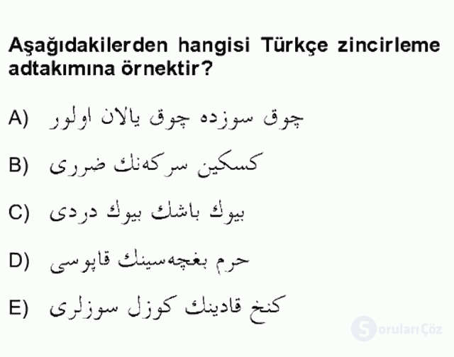 Osmanlı Türkçesine Giriş II Bütünleme 20. Soru