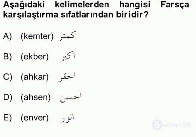 Osmanlı Türkçesine Giriş II Bütünleme 7. Soru