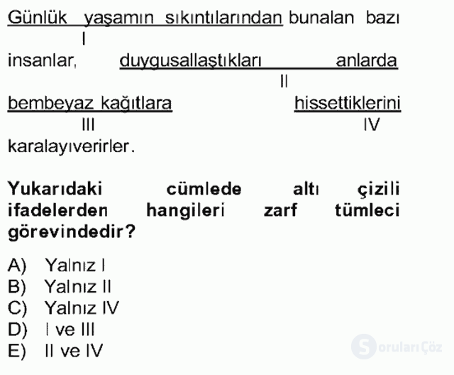 Türkçe Cümle Bilgisi II Bütünleme 21. Soru