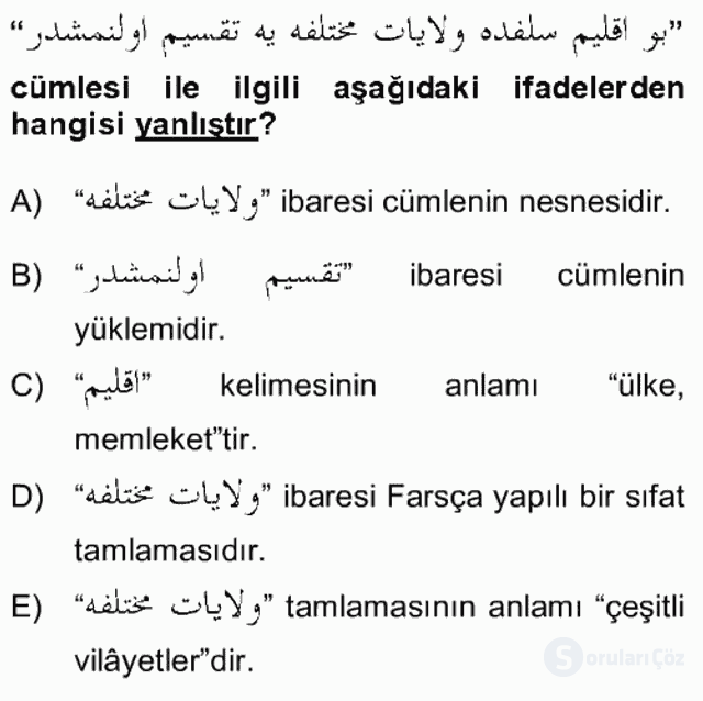 Osmanlı Türkçesi Grameri II Bütünleme 1. Soru