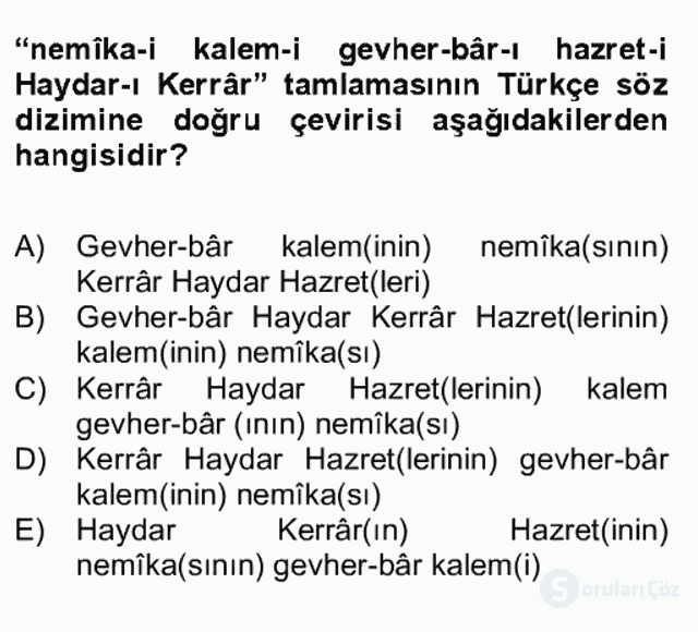 Osmanlı Türkçesi Grameri II Bütünleme 16. Soru
