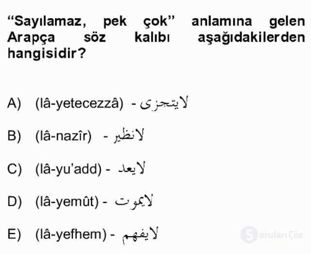 Osmanlı Türkçesi Grameri II Bütünleme 5. Soru