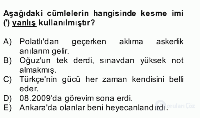 Türkçe Yazılı Anlatım Bütünleme 24. Soru