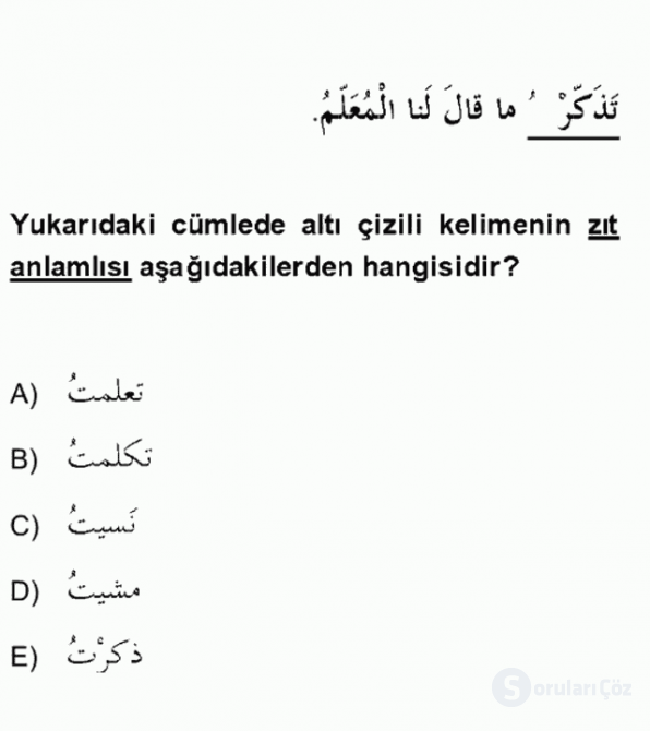 Arapça II Bütünleme 10. Soru