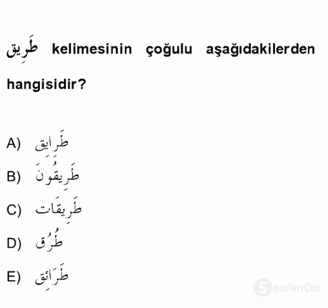 Arapça II Bütünleme 15. Soru