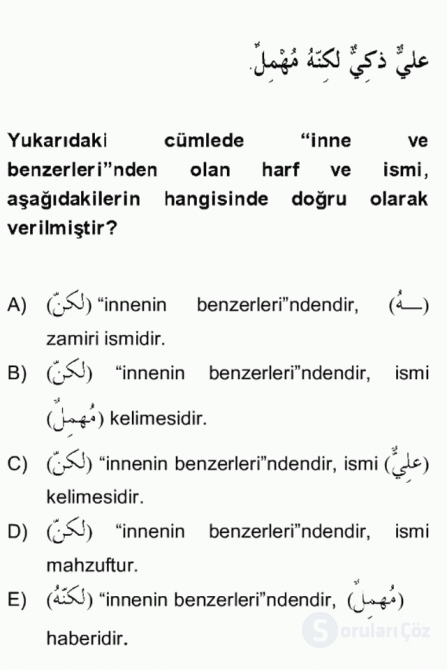 Arapça II Bütünleme 17. Soru