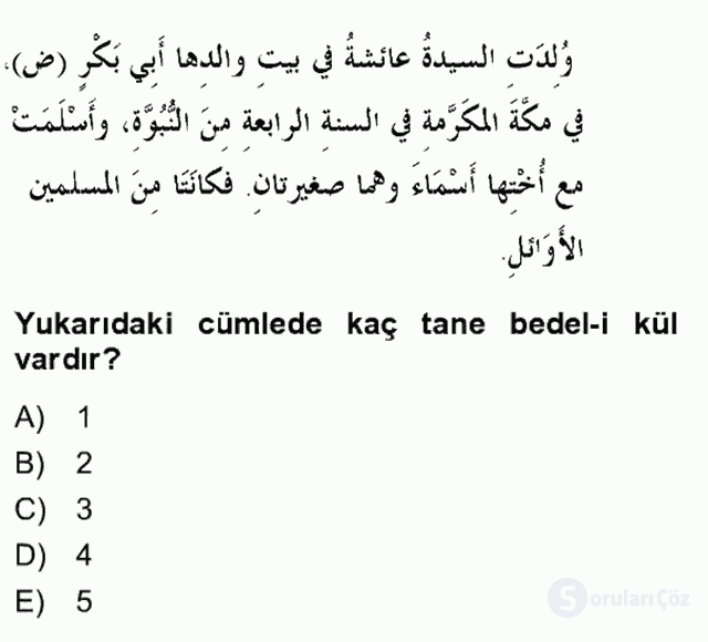 Arapça IV Bütünleme 16. Soru