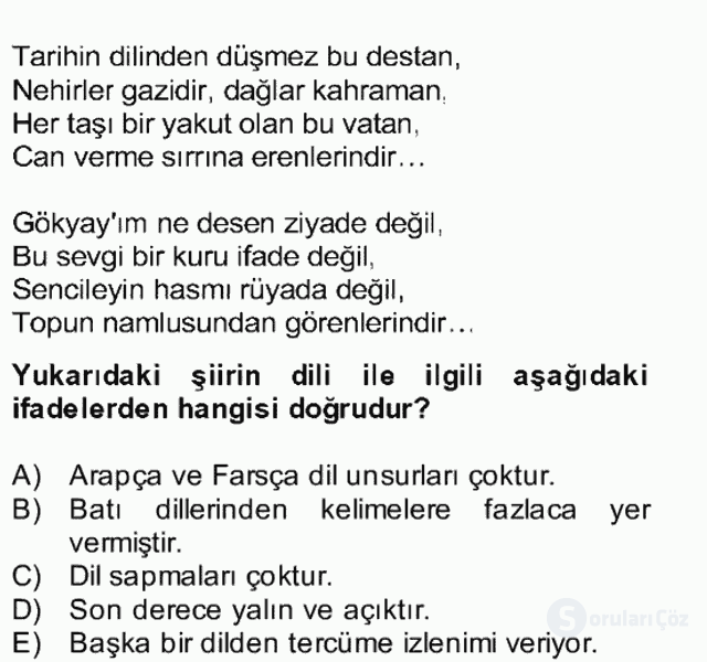 Yeni Türk Edebiyatına Giriş II Bütünleme 13. Soru