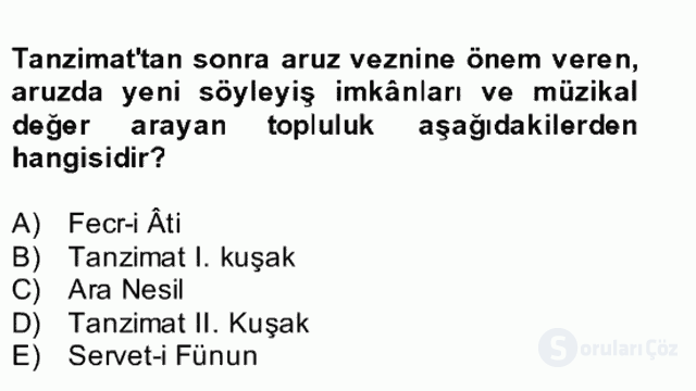 Yeni Türk Edebiyatına Giriş II Bütünleme 20. Soru