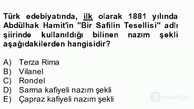 Yeni Türk Edebiyatına Giriş II Bütünleme 21. Soru