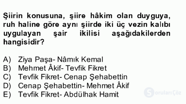 Yeni Türk Edebiyatına Giriş II Bütünleme 22. Soru