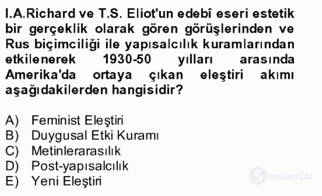 Yeni Türk Edebiyatına Giriş II Bütünleme 25. Soru