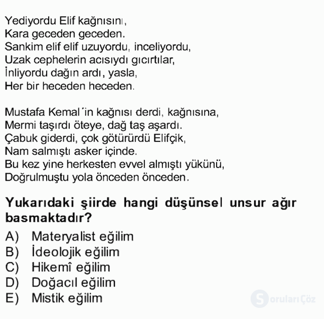 Yeni Türk Edebiyatına Giriş II Bütünleme 8. Soru