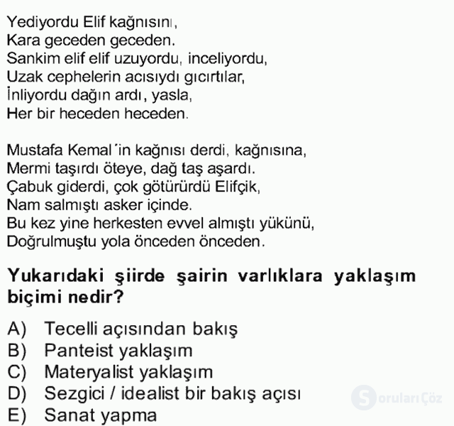 Yeni Türk Edebiyatına Giriş II Bütünleme 9. Soru