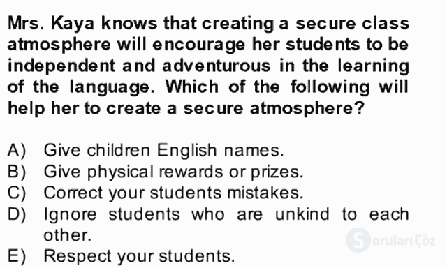 Çocuklara Yabancı Dil Öğretimi II Bütünleme 26. Soru