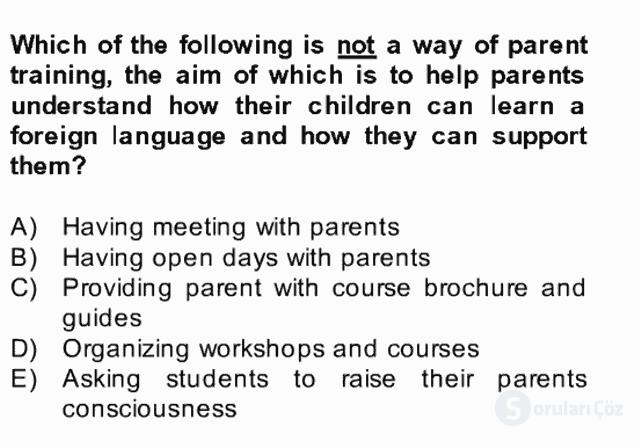 Çocuklara Yabancı Dil Öğretimi II Bütünleme 7. Soru