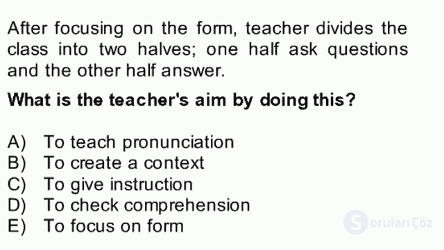 Dilbilgisi Öğretimi Bütünleme 11. Soru