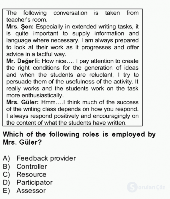 Konuşma ve Yazma Öğretimi Bütünleme 4. Soru