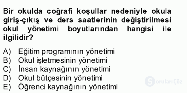 Türk Eğitim Sistemi ve Okul Yönetimi Bütünleme 19. Soru