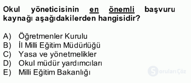 Türk Eğitim Sistemi ve Okul Yönetimi Bütünleme 28. Soru