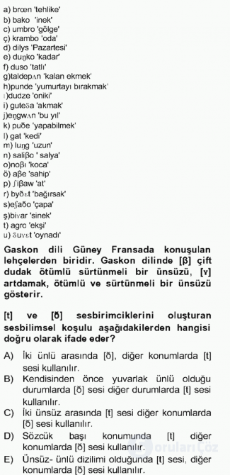 Genel Dilbilim II Bütünleme 26. Soru