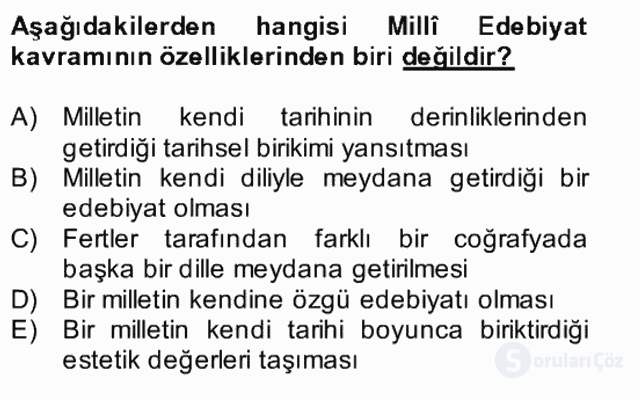 II. Meşrutiyet Dönemi Türk Edebiyatı Bütünleme 13. Soru