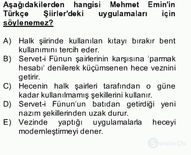 II. Meşrutiyet Dönemi Türk Edebiyatı Bütünleme 19. Soru