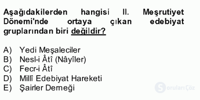 II. Meşrutiyet Dönemi Türk Edebiyatı Bütünleme 2. Soru