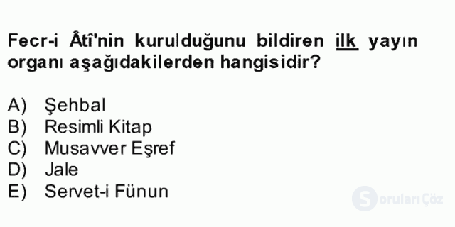 II. Meşrutiyet Dönemi Türk Edebiyatı Bütünleme 5. Soru