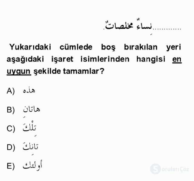 Arapça II Final 9. Soru