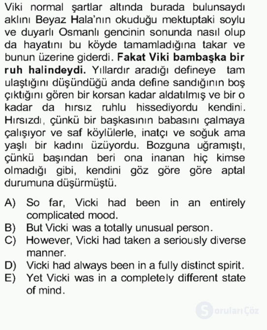 Çeviri (TÜRK/İNG) Final 26. Soru