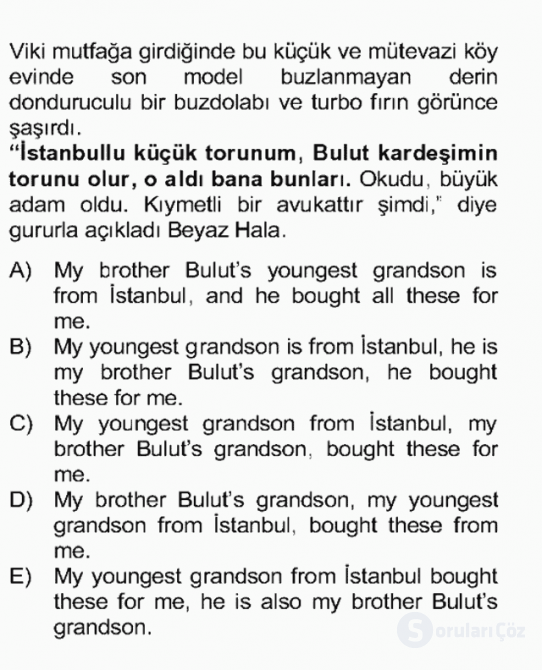 Çeviri (TÜRK/İNG) Final 29. Soru