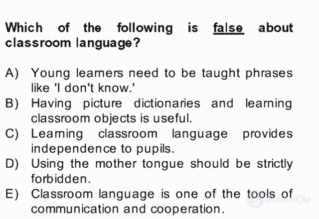 Çocuklara Yabancı Dil Öğretimi II Final 13. Soru