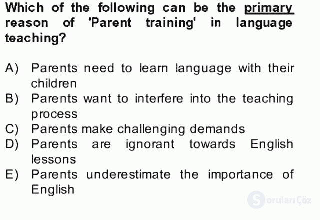 Çocuklara Yabancı Dil Öğretimi II Final 28. Soru