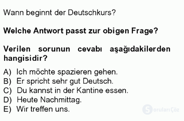 Almanca I Tek Ders Sınavı 3. Soru