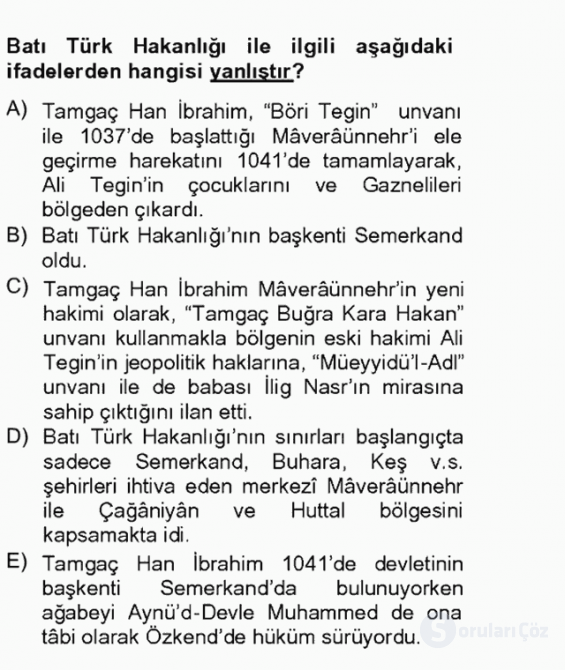 İlk Müslüman Türk Devletleri Bahar Final 6. Soru