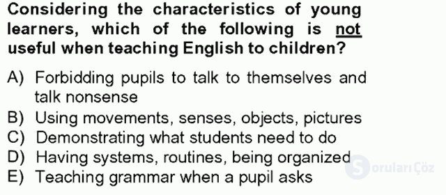 Çocuklara Yabancı Dil Öğretimi I Tek Ders 1. Soru