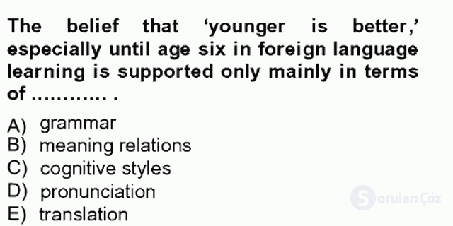 Çocuklara Yabancı Dil Öğretimi I Tek Ders 14. Soru