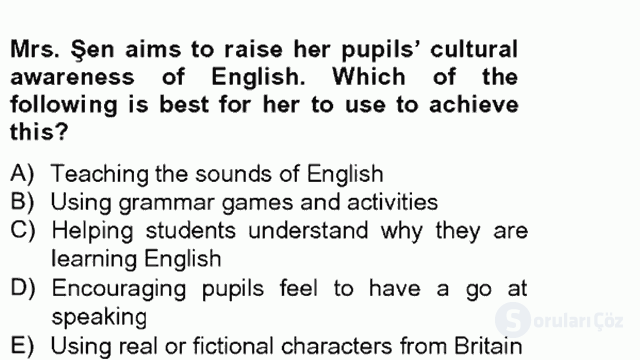 Çocuklara Yabancı Dil Öğretimi I Tek Ders 3. Soru