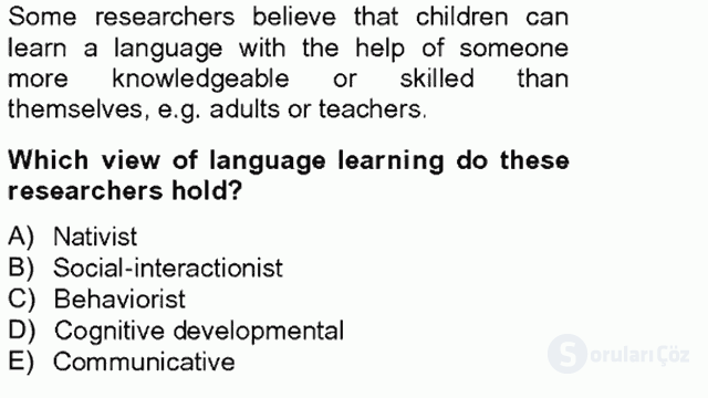 Çocuklara Yabancı Dil Öğretimi I Tek Ders 6. Soru