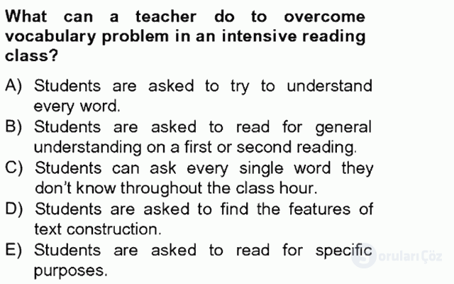 Okuma ve Dinleme Öğretimi Tek Ders 18. Soru
