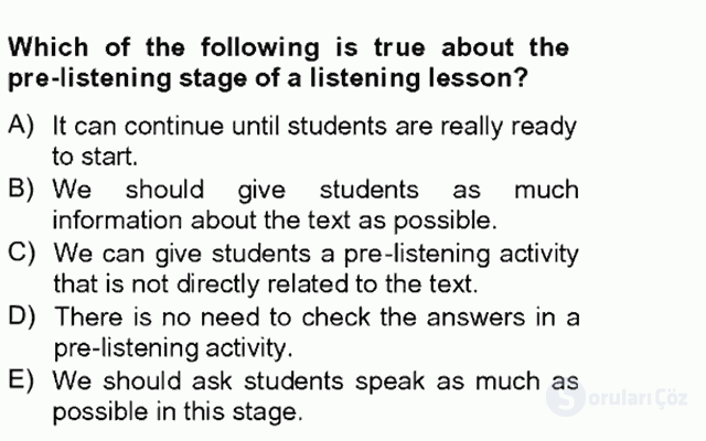 Okuma ve Dinleme Öğretimi Tek Ders 20. Soru