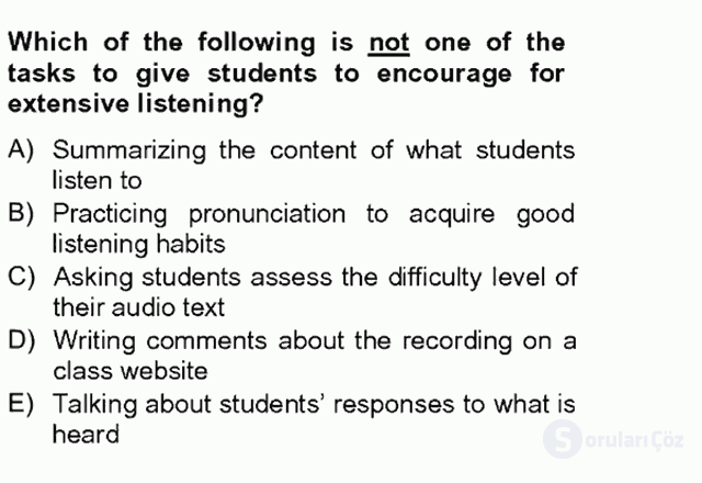 Okuma ve Dinleme Öğretimi Tek Ders 9. Soru